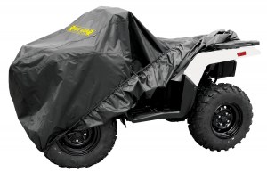 Photo of the cover halfway on an ATV